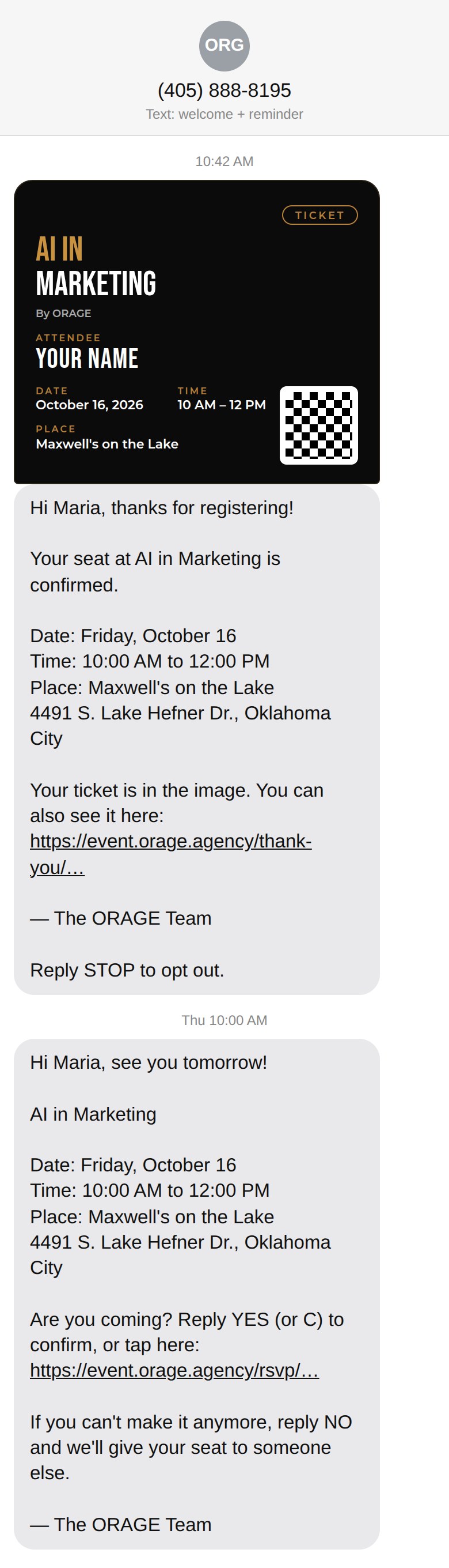 The text with your ticket