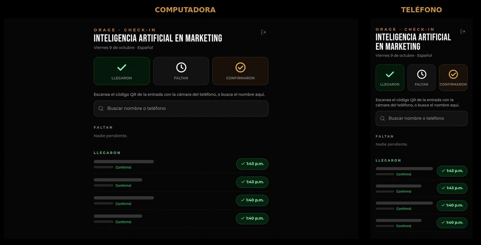 Live check-in dashboard (Spanish class)